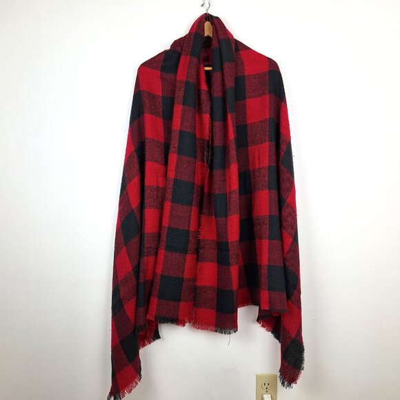 Large Heritage Print Buffalo Plaid Wrap. Red Black Blanket Scarf Size 44 x 84 - Picture 3 of 9